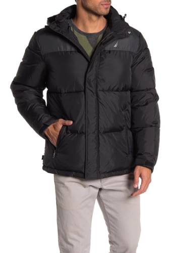 Imbracaminte barbati nautica water-resistant colorblock logo hooded puffer jacket black