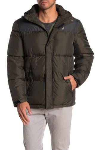 Imbracaminte barbati nautica water-resistant colorblock logo hooded puffer jacket hillside olive