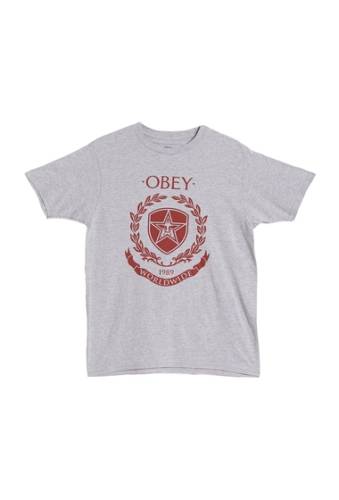 Imbracaminte barbati obey shield wreath graphic print t-shirt heather grey