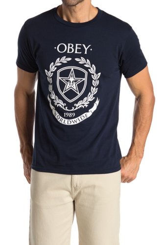 Imbracaminte barbati obey shield wreath graphic print t-shirt navy