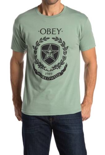 Imbracaminte barbati obey shield wreath graphic print t-shirt sage