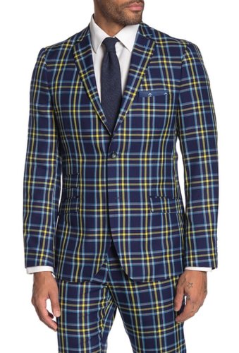 Imbracaminte barbati paisley gray dover blue plaid two button notch lapel slim fit suit separates jacket blue yellow plaid
