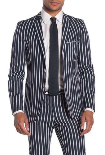 Imbracaminte barbati paisley gray navy stripe two button notch lapel skinny fit suit separates blazer wide stripe