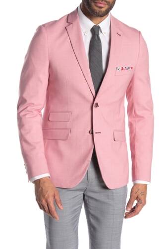 Imbracaminte barbati paisley gray solid skinny fit two button notch collar jacket pink