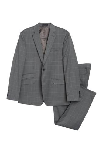 Imbracaminte barbati perry ellis medium grey plaid two button notch lapel suit medium grey plaid