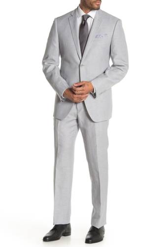 Imbracaminte barbati perry ellis solid silvertwo button notch lapel slim fit linen blend suit silver solid