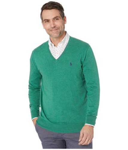 Imbracaminte barbati polo ralph lauren cotton v-neck sweater potomac green heather