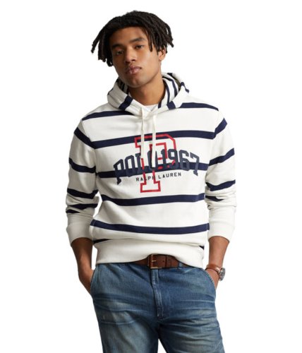 Imbracaminte barbati polo ralph lauren logo striped fleece hoodie neviscruise navy