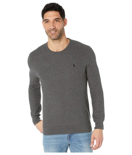 Imbracaminte barbati polo ralph lauren textured cotton crewneck sweater dark grey heather