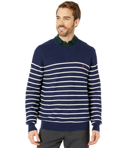 Imbracaminte barbati polo ralph lauren textured stripe crew sweater newport navywhite