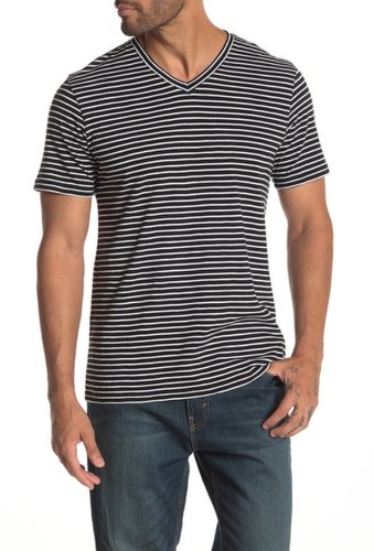 Imbracaminte barbati public opinion striped v-neck t-shirt black rock-white basic stripe