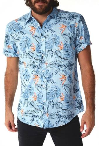 Imbracaminte barbati px slub tropical floral print regular fit shirt light blue