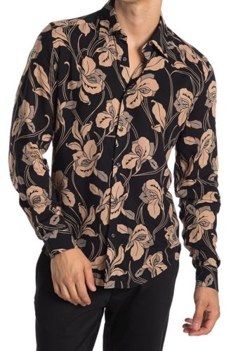 Imbracaminte barbati reiss brave floral print slim fit shirt black