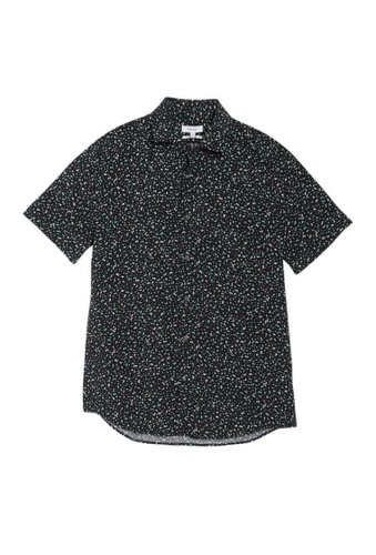 Imbracaminte barbati reiss kemp short sleeve micro geometric print shirt black
