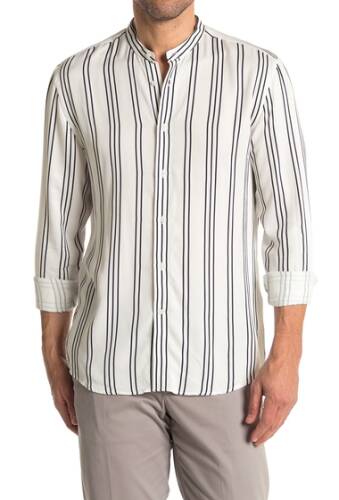 Imbracaminte barbati reiss yorker stripe print band collar slim fit shirt white
