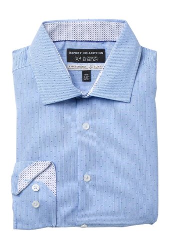 Imbracaminte barbati report collection grid dot print 4 way stretch slim fit dress shirt 40 blue