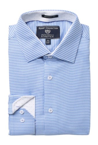 Imbracaminte barbati report collection houndstooth print stretch modern fit dress shirt 40 blue