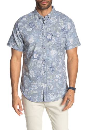 Imbracaminte barbati report collection short sleeve floral print stretch slim fit shirt 41 navy