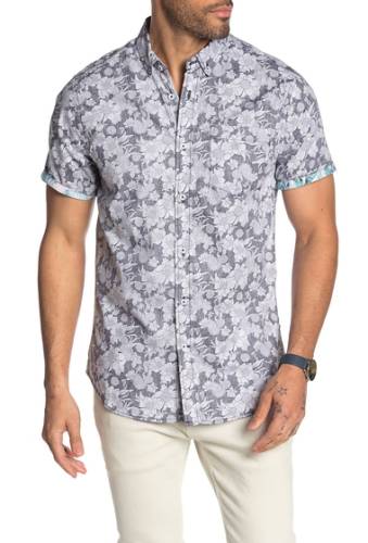Imbracaminte barbati report collection short sleeve tropical floral print slim fit shirt 41 navy