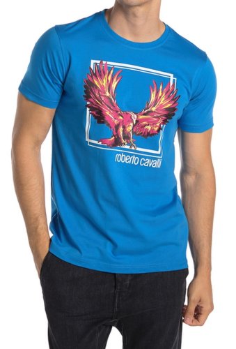 Imbracaminte barbati roberto cavalli phoenix graphic crew neck t-shirt blue
