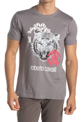 Imbracaminte barbati roberto cavalli tiger graphic crew neck t-shirt grey