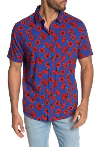 Imbracaminte barbati rvca peace poppy short sleeve print regular fit shirt redblue