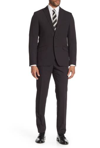 Imbracaminte barbati savile row co brixton black solid two button peak lapel skinny fit suit black