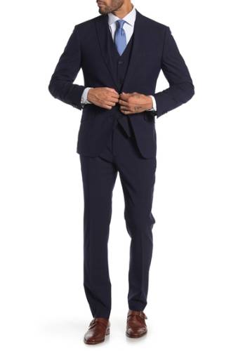 Imbracaminte barbati savile row co brixton navy plaid two button peak lapel trim fit suit navy