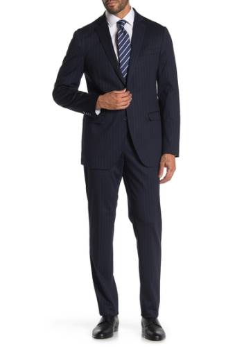 Imbracaminte barbati savile row co navy pinstripe two button notch lapel knit trim fit suit navy