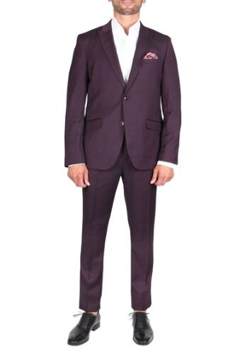 Imbracaminte barbati soul of london burgundy solid two button notch lapel slim fit suit bgy