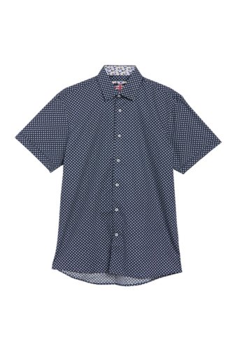 Imbracaminte barbati soul of london micro print short sleeve slim fit shirt navy