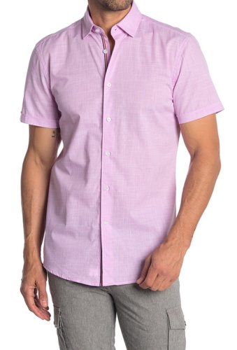 Imbracaminte barbati soul of london woven short sleeve slim fit shirt pink