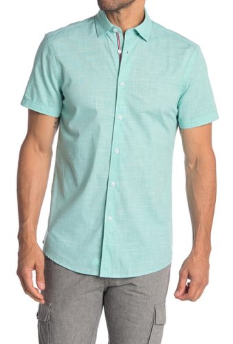 Imbracaminte barbati soul of london woven short sleeve slim fit shirt turquoise