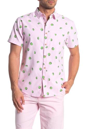 Imbracaminte barbati sovereign code atlantic kiwi print short sleeve regular fit shirt kiwi mauve
