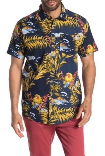 Imbracaminte barbati straight faded bird print woven shirt navy