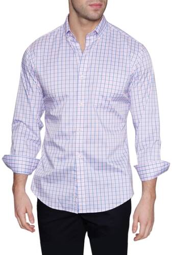 Imbracaminte barbati tailorbyrd check print modern fit performance stretch long sleeve woven shirt whiteblue
