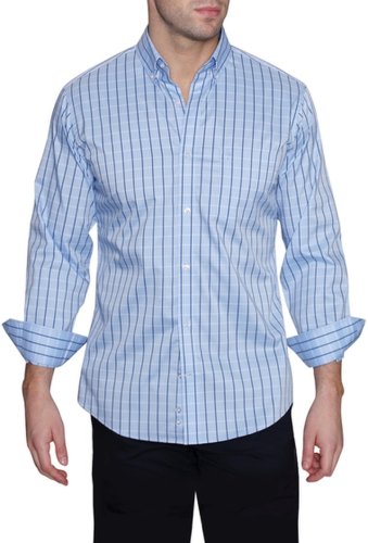 Imbracaminte barbati tailorbyrd grid plaid print modern fit performance stretch long sleeve woven shirt lt blue