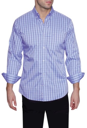 Imbracaminte barbati tailorbyrd grid plaid print modern fit performance stretch long sleeve woven shirt lt bluedenim