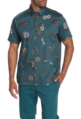 Imbracaminte barbati ted baker london group animal print short sleeve slim fit hawaiian shirt teal