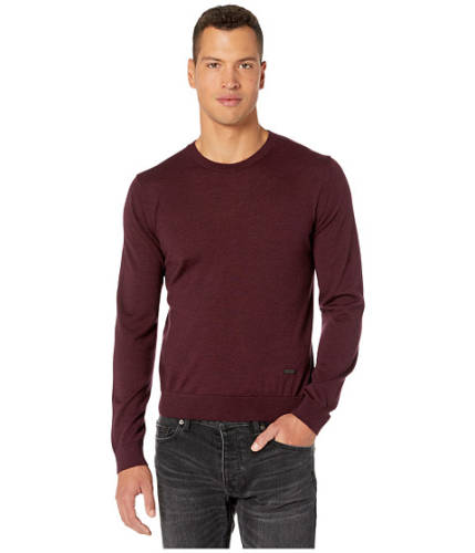 Imbracaminte barbati the kooples round neck pullover with leather inserts at shoulders burgundy