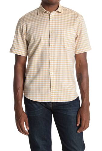 Imbracaminte barbati thomas dean checkered print short sleeve regular fit shirt orange