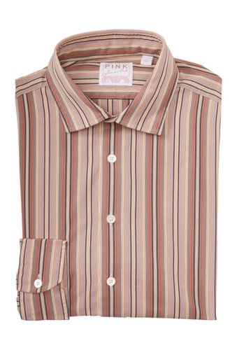 Imbracaminte barbati thomas pink archive regent stripe print dress shirt brownred