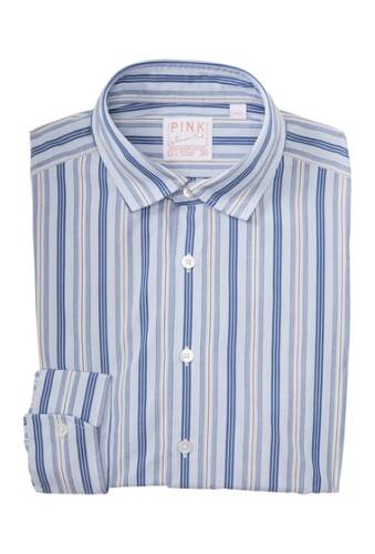 Imbracaminte barbati thomas pink end on end multi stripe print dress shirt pale blueblue