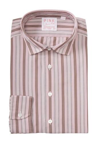 Imbracaminte barbati thomas pink end on end multi stripe print dress shirt pinkbrown