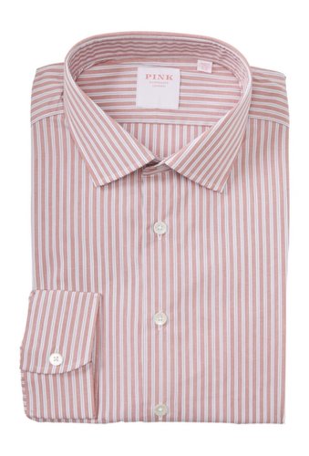 Imbracaminte barbati thomas pink fine pinstripe print dress shirt redwhite