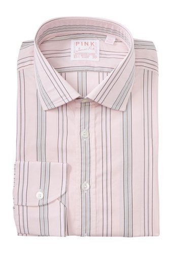 Imbracaminte barbati thomas pink piumino stripe print dress shirt pale pinkgrey