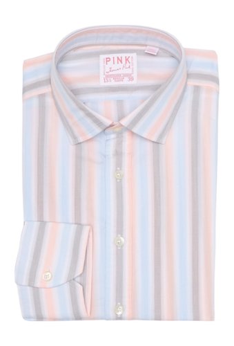 Imbracaminte barbati thomas pink pop fresh end on end multi stripe print dress shirt pale bluegreen