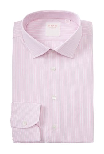 Imbracaminte barbati thomas pink pop style pinstripe print dress shirt pale pinkwhite