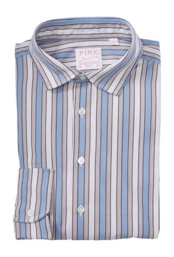 Imbracaminte barbati thomas pink portland vintage stripe print dress shirt pale blueblue
