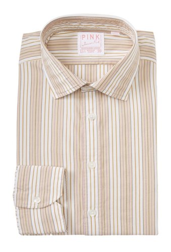 Imbracaminte barbati thomas pink wiltshire double stripe print dress shirt yellowwhite